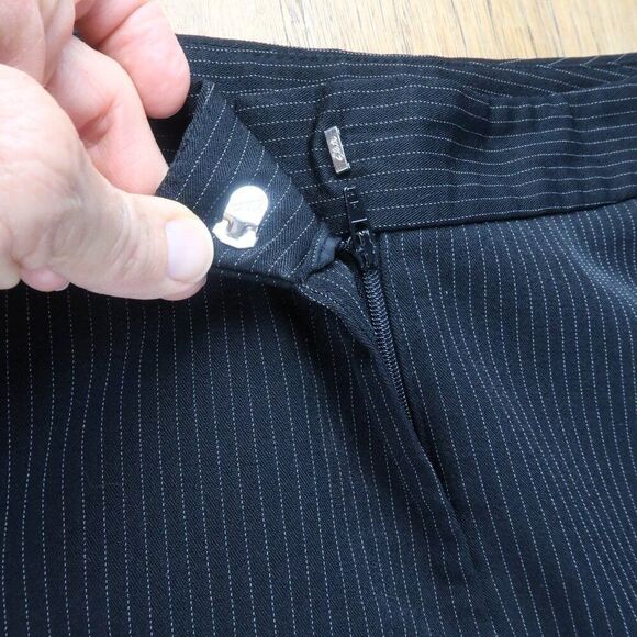 BLACK WITH LIGHT GREY PIN STRIPE WIDE LEG WORK OFFICE BUSINESS TROUSERS SIZE L - Picture 3 of 7